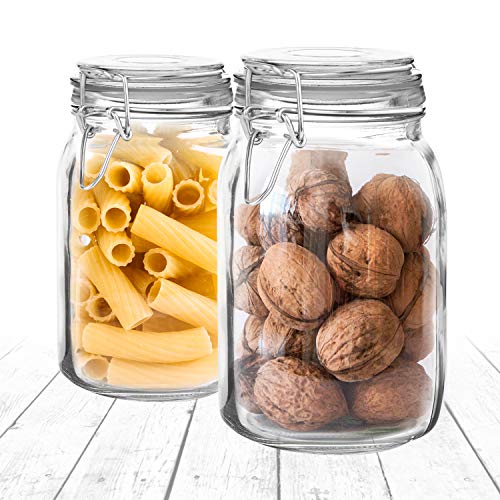 Set of 2 Large Glass Mason Jar with Lid (3 Liter) | Airtight Glass Storage Container for Food, Flour, Pasta, Coffee, Candy, Dog Treats, Snacks & More | Glass Organization Canisters 100 Ounces