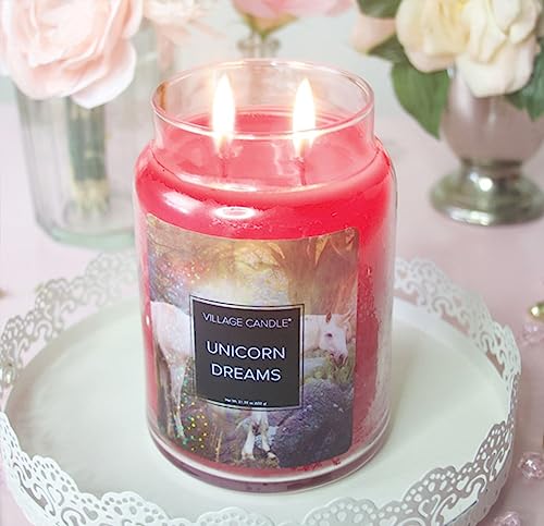 Village Candle Unicorn Dreams Large Glass Apothecary Jar Scented Candle, 21.25 oz, Pink