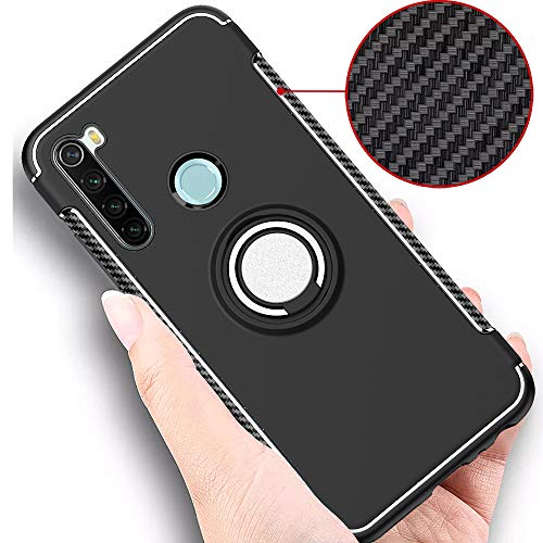 Phone Case for Xiaomi Redmi Note 8 with Tempered Glass Screen Protector Cover and Magnetic Stand Ring Holder Slim Kickstand Hybrid Hard Cell Accessories Xiami Xiomis Xiome Redme Note8 Cases Men Black