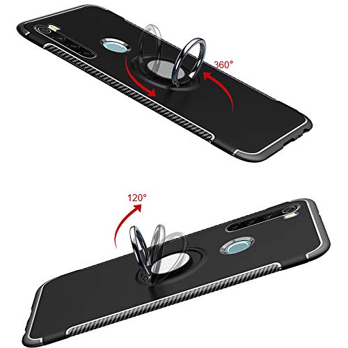 Phone Case for Xiaomi Redmi Note 8 with Tempered Glass Screen Protector Cover and Magnetic Stand Ring Holder Slim Kickstand Hybrid Hard Cell Accessories Xiami Xiomis Xiome Redme Note8 Cases Men Black