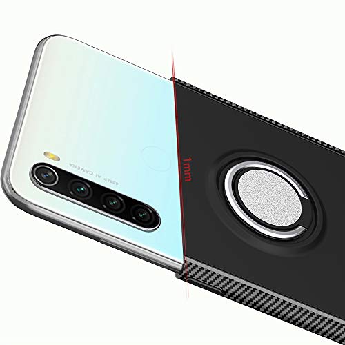 Phone Case for Xiaomi Redmi Note 8 with Tempered Glass Screen Protector Cover and Magnetic Stand Ring Holder Slim Kickstand Hybrid Hard Cell Accessories Xiami Xiomis Xiome Redme Note8 Cases Men Black