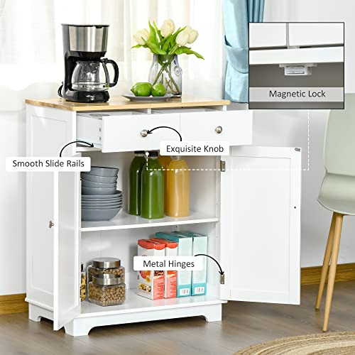 HOMCOM Double Door Sideboard Buffet Cabinet, Kitchen Cabinet, Coffee Bar Cabinet with 2 Drawers, Adjustable Shelf for Living Room and Hallway, White