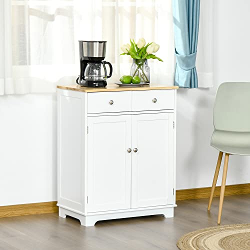 HOMCOM Double Door Sideboard Buffet Cabinet, Kitchen Cabinet, Coffee Bar Cabinet with 2 Drawers, Adjustable Shelf for Living Room and Hallway, White