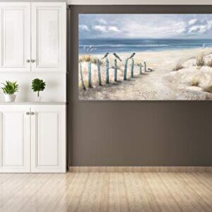 Yihui Arts Beach Canvas Wall Arts with Textured 3D Seascape Blue Oil Painting Abstract Coastal Picture Modern Ocean Artwork for Living Room Bedroom Bathroom Decor