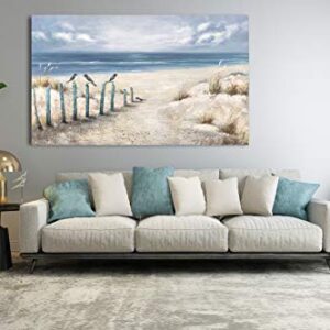 Yihui Arts Beach Canvas Wall Arts with Textured 3D Seascape Blue Oil Painting Abstract Coastal Picture Modern Ocean Artwork for Living Room Bedroom Bathroom Decor