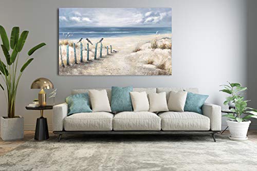 Yihui Arts Beach Canvas Wall Arts with Textured 3D Seascape Blue Oil Painting Abstract Coastal Picture Modern Ocean Artwork for Living Room Bedroom Bathroom Decor