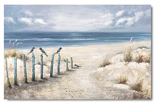 Yihui Arts Beach Canvas Wall Arts with Textured 3D Seascape Blue Oil Painting Abstract Coastal Picture Modern Ocean Artwork for Living Room Bedroom Bathroom Decor