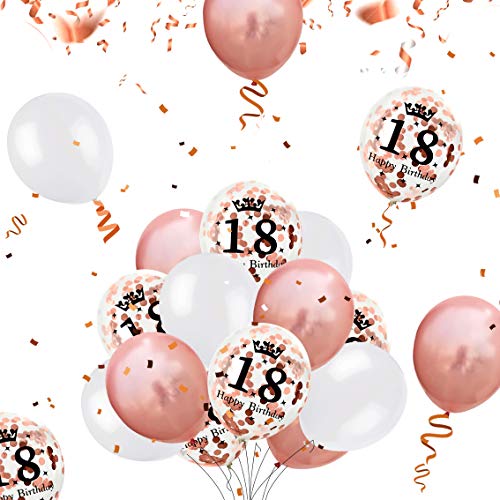 MOVINPE 18th Rose Gold Birthday Party Decoration, Happy Birthday Banner, Jumbo Number 18 Foil Balloon, 2 Rose Gold Fringe Curtain, Latex Confetti Balloon, Table Confetti for Girl Women Anniversary