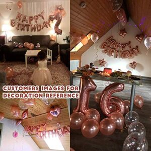 MOVINPE 18th Rose Gold Birthday Party Decoration, Happy Birthday Banner, Jumbo Number 18 Foil Balloon, 2 Rose Gold Fringe Curtain, Latex Confetti Balloon, Table Confetti for Girl Women Anniversary