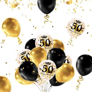 MOVINPE 50th Black Gold Birthday Party Decoration, Happy Birthday Banner, Jumbo Number 50 Foil Balloon, 2 Fringe Curtain, Latex Confetti Balloon, Table Confetti for Boy Girl Men Women Anniversary