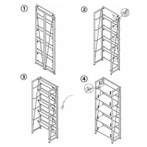 GHQME No-Assembly Folding Bookshelf Storage Shelves 5 Tiers Vintage Multifunctional Plant Flower Stand Storage Rack Shelves Bookcase for Home Office(White)