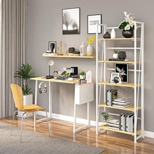 GHQME No-Assembly Folding Bookshelf Storage Shelves 5 Tiers Vintage Multifunctional Plant Flower Stand Storage Rack Shelves Bookcase for Home Office(White)