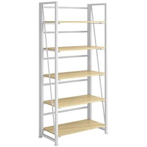 GHQME No-Assembly Folding Bookshelf Storage Shelves 5 Tiers Vintage Multifunctional Plant Flower Stand Storage Rack Shelves Bookcase for Home Office(White)