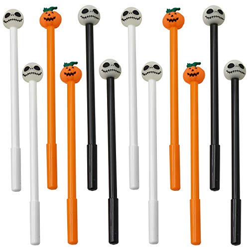 Maydahui 12PCS Pumpkin Skull Heads Rollerball Pens Mix and Match Creative Cute Black Gel Ink Pens For Boys Halloween Party