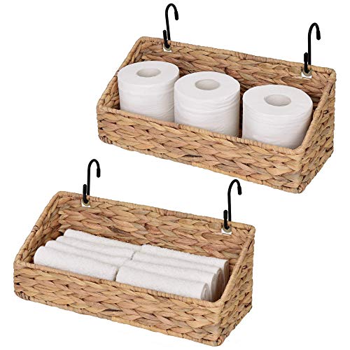 StorageWorks Woven Wall Baskets for Storage, Water Hyacinth Baskets for Shelf, Wall Storage for Kitchen and Bathroom, Hanging Baskets for Organizing, 2 Pack