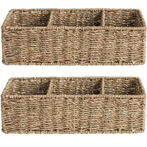 storageworks 3-section wicker baskets for shelves, hand-woven seagrass storage baskets, 2-pack