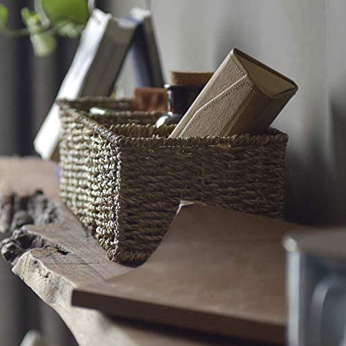 StorageWorks 3-Section Wicker Baskets for Shelves, Hand-Woven Seagrass Storage Baskets, 2-Pack