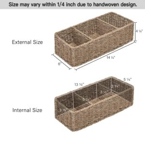 StorageWorks 3-Section Wicker Baskets for Shelves, Hand-Woven Seagrass Storage Baskets, 2-Pack