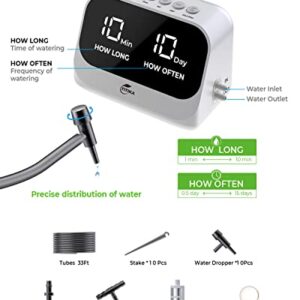 Automatic Watering System for Potted Plants, Plant Waterer, DIY Drip Irrigation Kit with Smart Timer, Waterproof LED Display & Large Capacity Battery, Precise Distribution of Water, White
