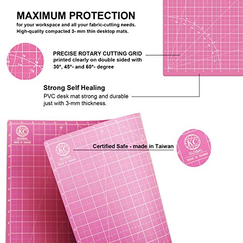 KC GLOBAL A1 (36"x24") Self-Healing Cutting Mat (Pink) - Sturdy, Reversible, Eco-Friendly, Non-Slip. Premium Desk Mat for Crafters, Quilters, and Hobbyist