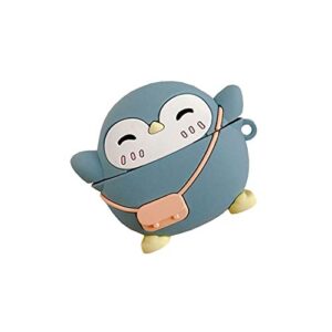 ici-rencontrer compatible with earbuds case airpods pro, cute bag penguin design kids girls women fun cartoon animal wireless charging earphone soft silicone shockproof protector hook gray blue