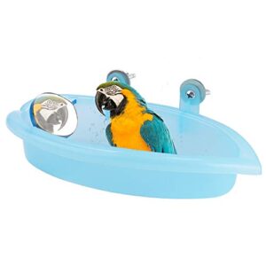 tnfeeon pet bird bathing box, cute blue pet parrot bathtub box with mirror bird cage toy accessory