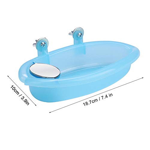 Tnfeeon Pet Bird Bathing Box, Cute Blue Pet Parrot Bathtub Box with Mirror Bird Cage Toy Accessory