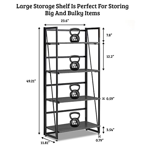 Halter 4-Tier Industrial Bookshelf Standing Shelving Unit Folding Book Shelf Organizer Wood Bookshelf Shelves for Living Room Office or Bedroom 2 Pack Black