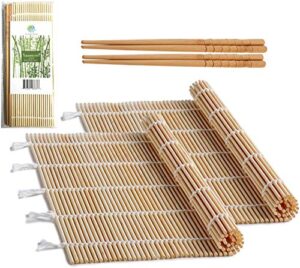 fungyand bamboo sushi rolling mat with 2 pairs of chopsticks natural bamboo 9.5"x9.5" 2 pcs sushi making kit