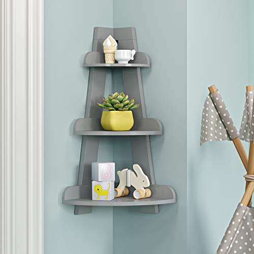 RiverRidge Kids Wall Corner Ladder Shelf, Gray