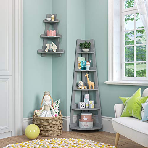 RiverRidge Kids Wall Corner Ladder Shelf, Gray