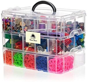 bba sunrise snap cube stackable arts & crafts case, 3-tier clear stackable storage box with compartments, jewelry box, bead organizer case kids, box w/dividers, tool storage box