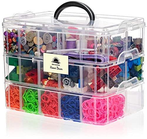 BBA Sunrise Snap Cube Stackable Arts & Crafts Case, 3-Tier Clear Stackable Storage Box with Compartments, Jewelry Box, Bead Organizer Case Kids, Box w/Dividers, Tool Storage Box