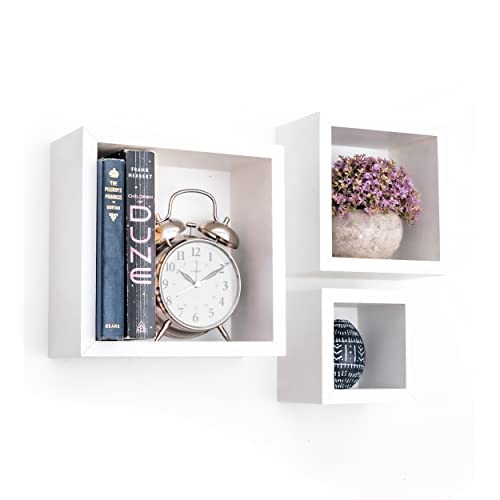 Greenco 3 Cube Floating Shelf, Easy-to-Assemble Floating Wall Mount Shelves for Bedrooms and Living Rooms, White Finish
