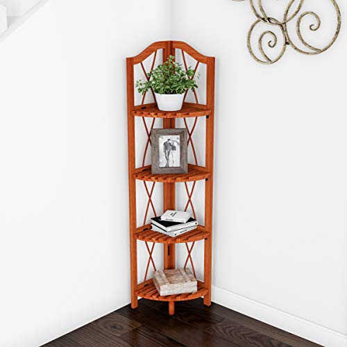 Lavish Home Folding Corner Shelf, 43", Pecan