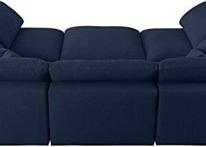 Meridian Furniture Serene Collection Modern | Contemporary Deluxe Comfort Modular Sectional, Soft Linen Textured Fabric, Down Cushions, 2 Corner + 3 Armless + 1 Ottoman, Navy