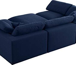 Meridian Furniture Serene Collection Modern | Contemporary Deluxe Comfort Modular Sectional, Soft Linen Textured Fabric, Down Cushions, 2 Corner + 3 Armless + 1 Ottoman, Navy