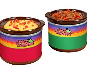 Nostalgia Taco Tuesday Two Mini Fiesta Dippers, 0.65 Qt. Capacity, Includes Lid, Perfect For Queso, Chili, Beans, Chicken, Beef, Red/Green