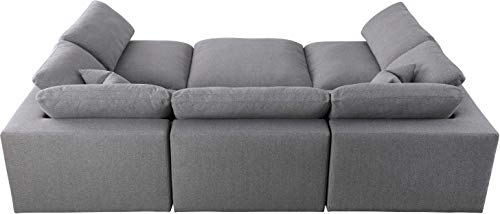 Meridian Furniture Serene Collection Modern | Contemporary Deluxe Comfort Modular Sectional, Soft Linen Textured Fabric, Down Cushions, 2 Corner + 3 Armless + 1 Ottoman, Grey