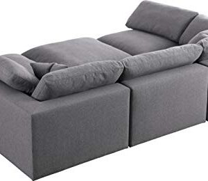 Meridian Furniture Serene Collection Modern | Contemporary Deluxe Comfort Modular Sectional, Soft Linen Textured Fabric, Down Cushions, 2 Corner + 3 Armless + 1 Ottoman, Grey