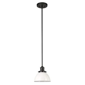 design house 588327 savannah farmhouse 1-light indoor pendant dimmable white metal shade for kitchen island bar dining room, matte black