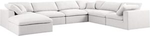 meridian furniture serene collection modern | contemporary deluxe comfort modular sectional, soft linen textured fabric, down cushions, 3 corner + 3 armless + 1 ottoman, cream