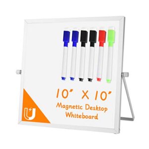 small dry erase board whiteboard – desktop portable mini white board desk easel 10"x 10", 360 degree reversible to do list notepad for office, home, school. …