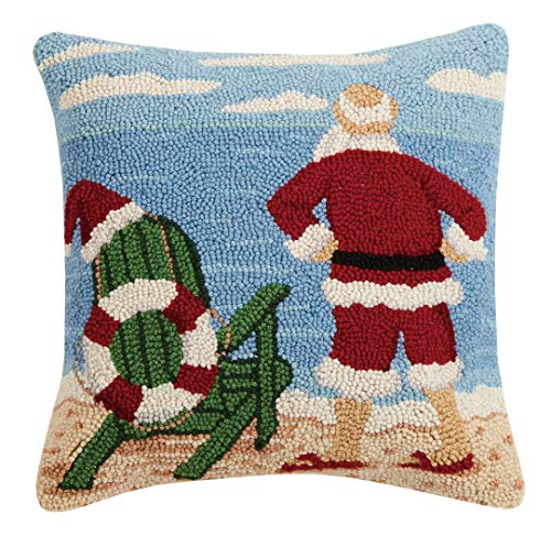 Peking Handicraft 31JES1671C16SQ Santa at The Beach Hook Pillow, 16-inch Square, Wool and Cotton