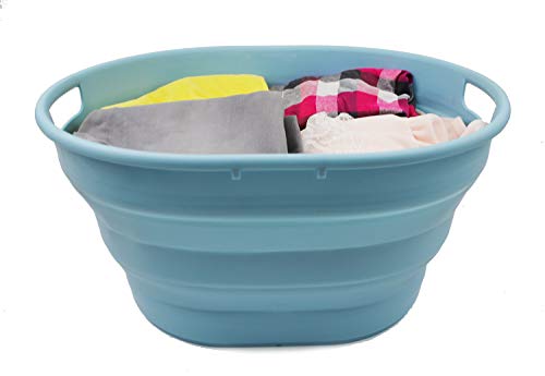 SAMMART 25L(6.6 gallon) Collapsible Oval Laundry Basket-Foldable Storage Container/Organizer-Portable Washing Tub-Space Saving Hamper-Pet Bath Tub, Water capacity 20L(5.28 gallon) (Sea Angel)