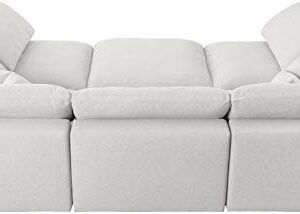 Meridian Furniture Serene Collection Modern | Contemporary Deluxe Comfort Modular Sectional, Soft Linen Textured Fabric, Down Cushions, 2 Corner + 3 Armless + 1 Ottoman, Cream