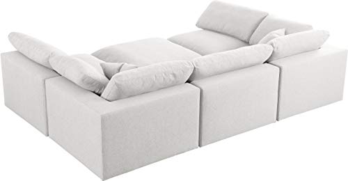 Meridian Furniture Serene Collection Modern | Contemporary Deluxe Comfort Modular Sectional, Soft Linen Textured Fabric, Down Cushions, 2 Corner + 3 Armless + 1 Ottoman, Cream