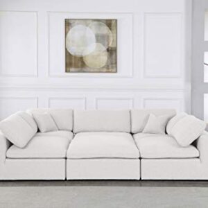 Meridian Furniture Serene Collection Modern | Contemporary Deluxe Comfort Modular Sectional, Soft Linen Textured Fabric, Down Cushions, 2 Corner + 3 Armless + 1 Ottoman, Cream