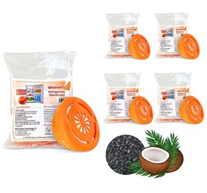 wisesorb 5 pack coconut charcoal refrigerator deodorizer, odor absorbers for home, room deodorizer for home, adhesive back refrigerator odor eliminator, natrual charcoal air purifying odor absorber, 5pcs x 2.82 oz.
