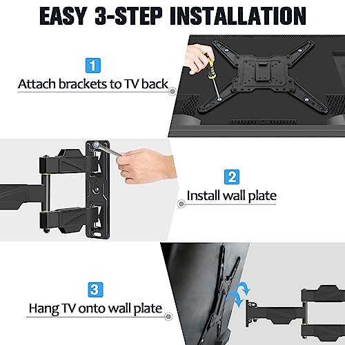 Mounting Dream TV Wall Mount for Most 26-55" TVs, TV Mount Full Motion with Swivel Articulating Arm, Perfect Center Design Wall Mount TV Bracket, up to VESA 400x400mm and 77 lbs Loading MD2418-MX